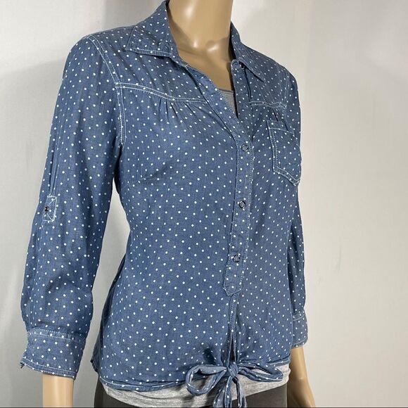 Confess Blue and White Polka Dot Button Up Shirt - Picture 4 of 15